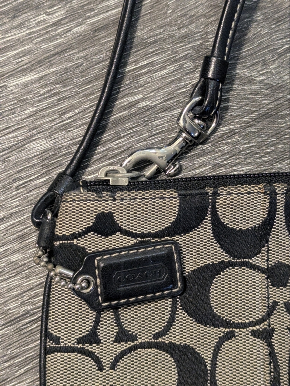 Coach Tan & Black Signature Canvas Wristlet with Leather Strap - Picture 3 of 4